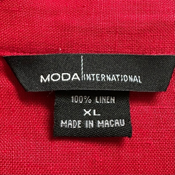 Moda International 100% Linen Red Button Down Women's Shirt, Size XL - Picture 9 of 11